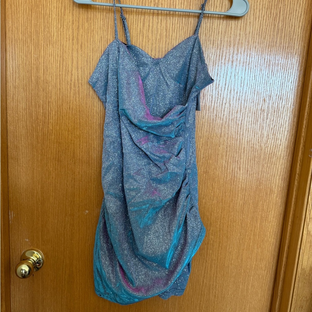 Glitter/Sparkling Multicolor Ruched Mini Party Dress - Picture 2 of 4